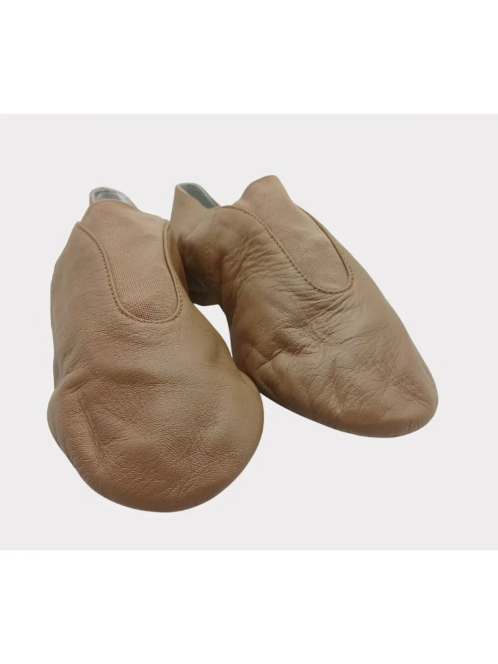 Bloch Tan Split Sole Slip On Jazz Shoe Size 5 Elastic Panel Rubber Sole Heel - Picture 3 of 11